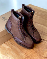 Bespoke Kuvet premium Lagacy Boots in drak brown suede grain leather combination 